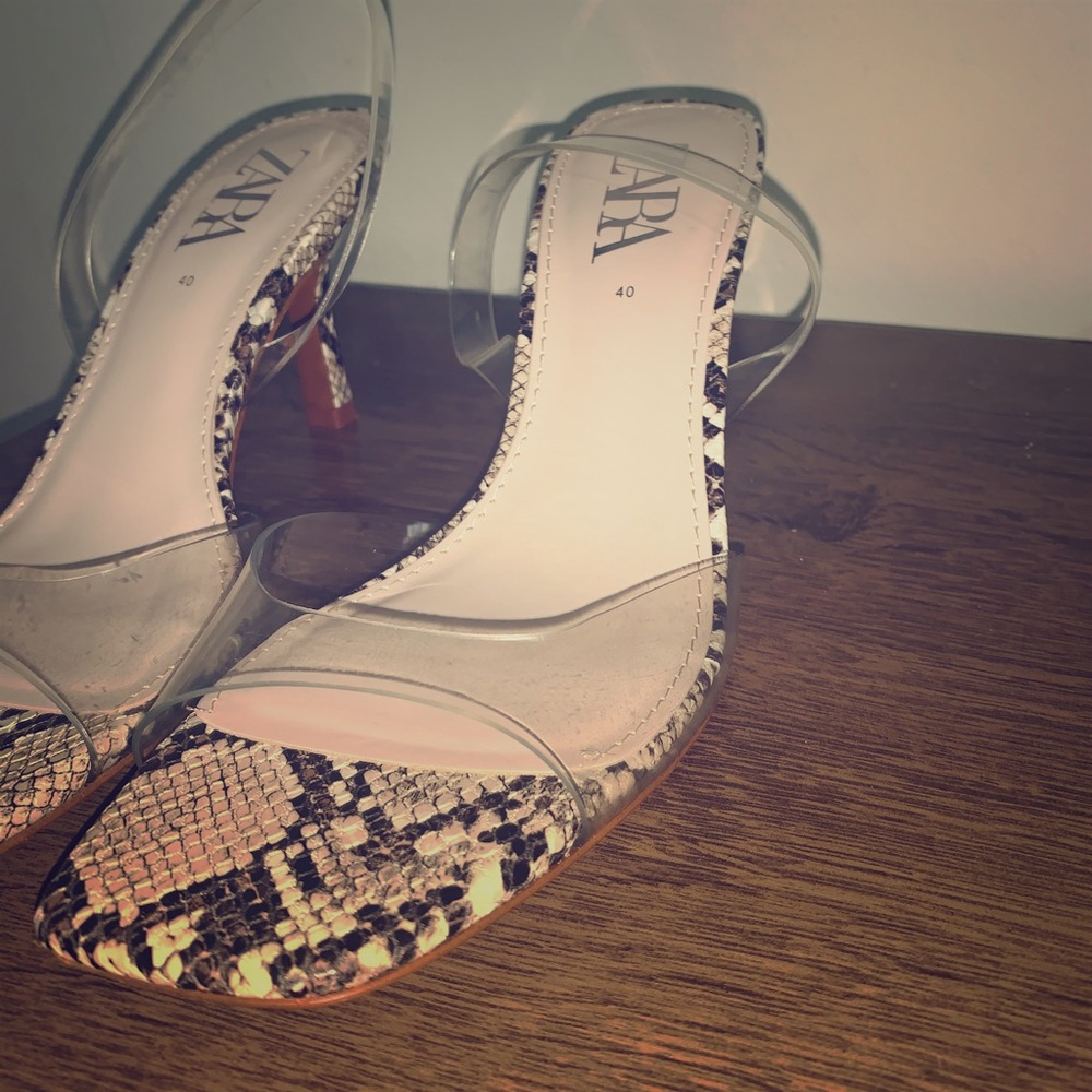 Zara clear snake skin mini heels